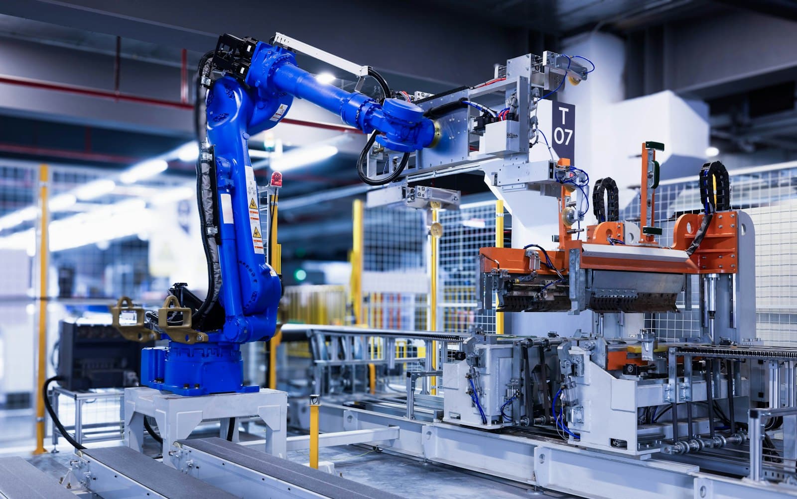 Industrial robot arm on an automated line