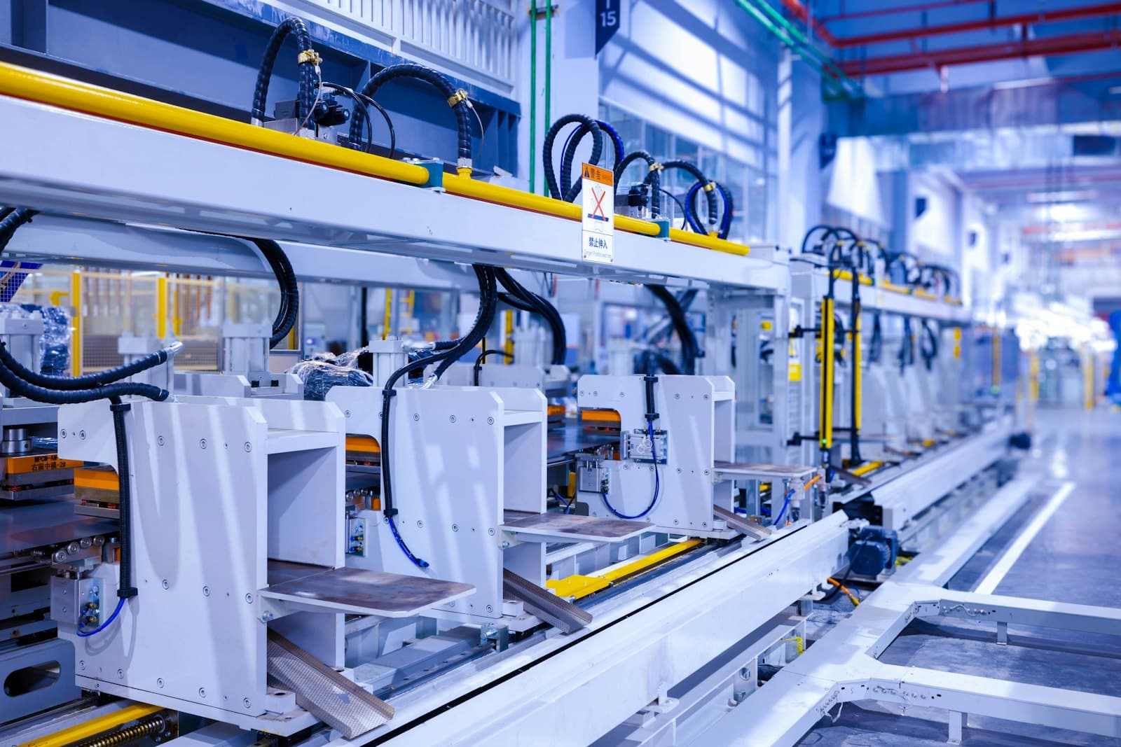 Automated production line on a factory floor